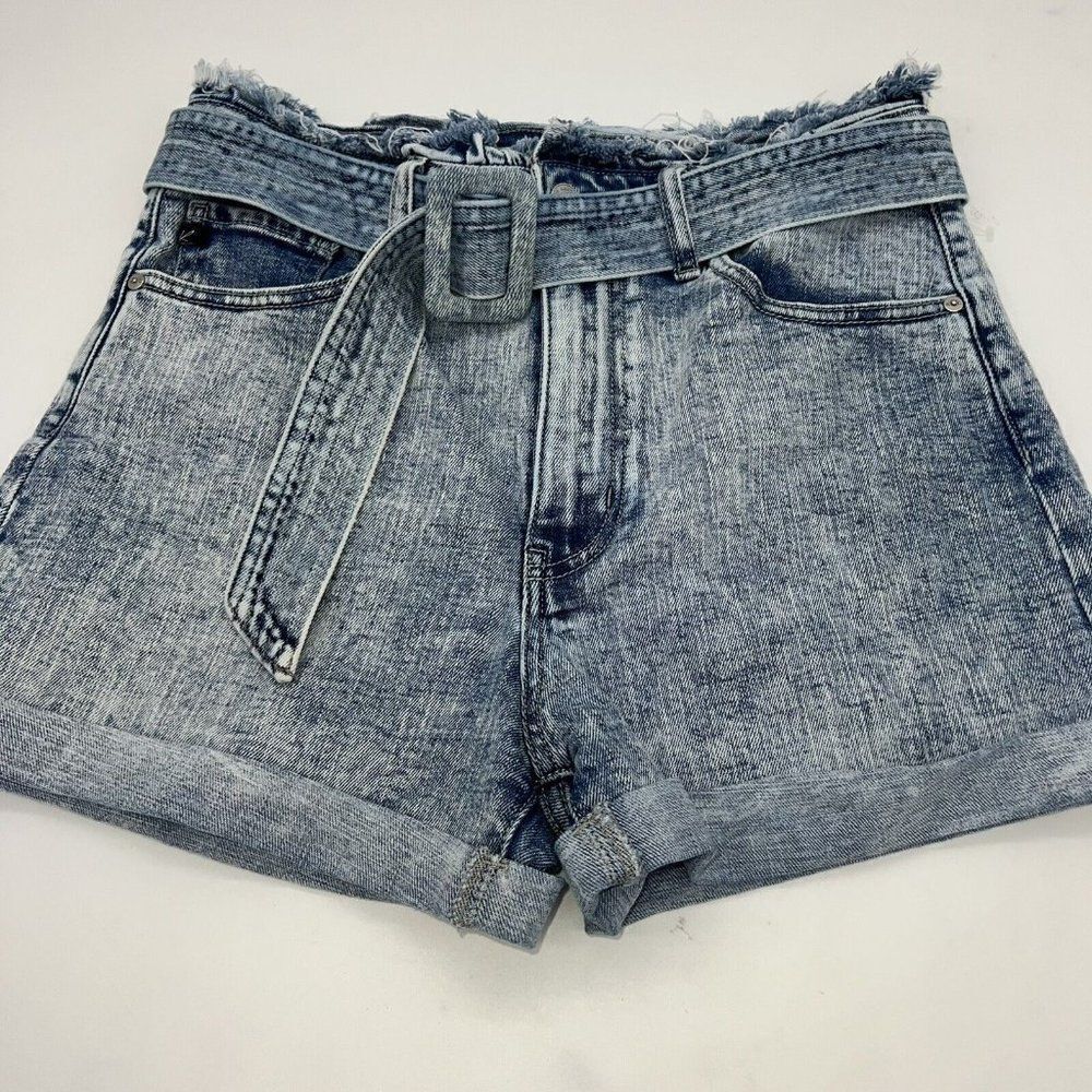 Kancan Medina Ultra High Rise Ruffle Shorts Acid Wash Size 28